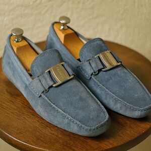 Salvatore Ferragamo Slate Blue Suede Loafers